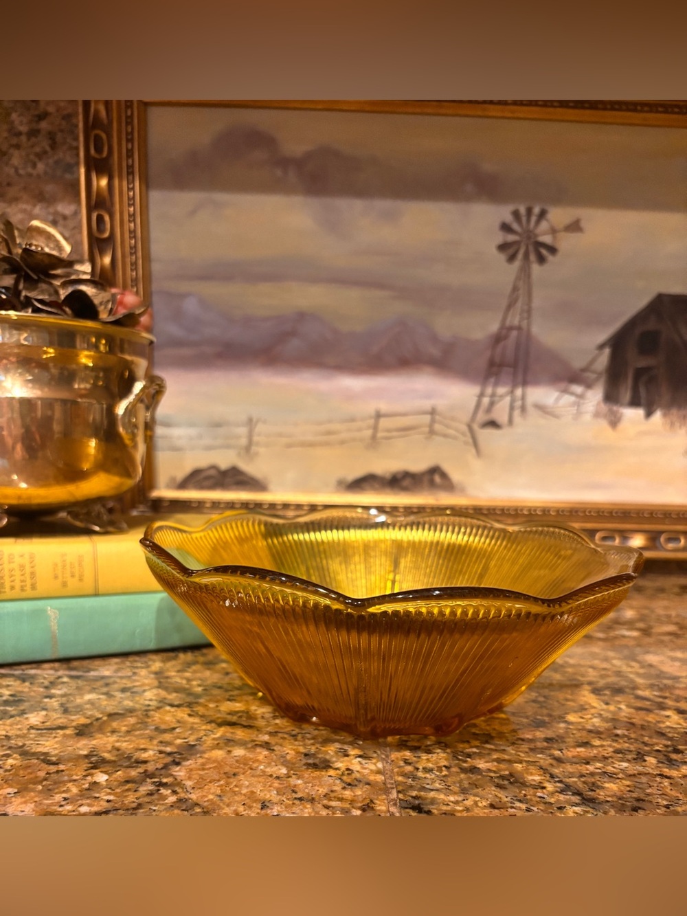 Anchor Hocking Amber Scalloped Glass Bowl